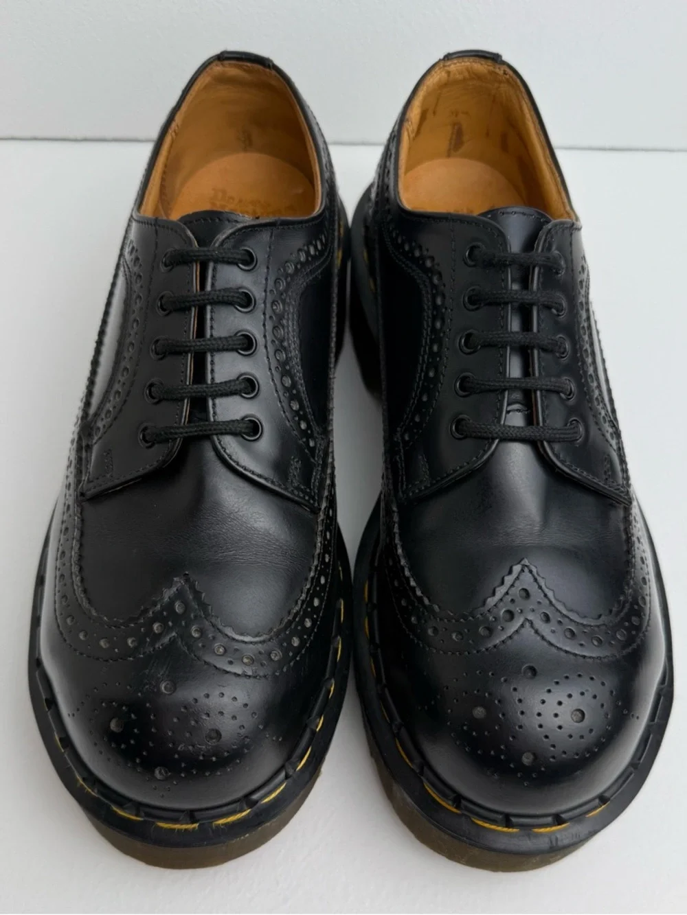 Vintage Dr. Martens Made in England Black Wingtip Platform Steel Oxfords UK 6